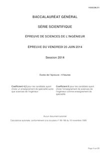 Sujet bac 2014 - Série S -  Sciences de l’ingénieur (SI)
