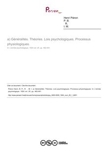 Généralités. Théories. Lois psychologiques. Processus physiologiques. - compte-rendu ; n°1 ; vol.25, pg 462-491