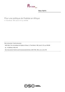 Pour une politique de l habitat en Afrique - article ; n°24 ; vol.6, pg 959-988