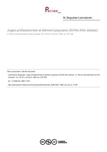 Juges professionnels et élément populaire (XVIIIe-XXe siècles) - article ; n°2 ; vol.20, pg 2123-306
