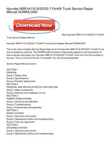 Hyundai HBR14_15_18_20_25-7 Forklift Truck Service Repair Manual DOWNLOAD