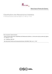 Classifications des Messianismes brésiliens - article ; n°1 ; vol.5, pg 111-120