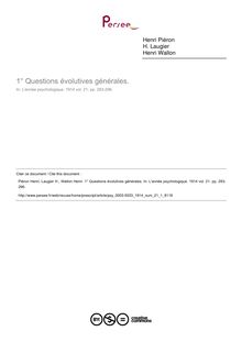 Questions évolutives générales. - compte-rendu ; n°1 ; vol.21, pg 293-296