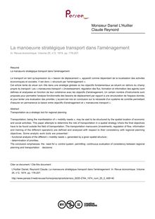 La manoeuvre stratégique transport dans l aménagement - article ; n°2 ; vol.25, pg 176-207