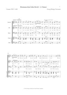 Partition , Chor, Cantate Hosianna dem Sohne David, Telemann, Georg Philipp