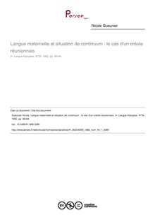 Langue maternelle et situation de continuum : le cas d un créole réunionnais - article ; n°1 ; vol.54, pg 68-84