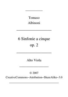 Partition altos I, Sei Sinfonie e Sei concerts a Cinque, Op.2, Albinoni, Tomaso