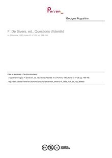 F. De Sivers, ed., Questions d identité  ; n°125 ; vol.33, pg 166-168