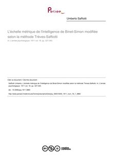 L échelle métrique de l intelligence de Binet-Simon modifiée selon la méthode Trèves-Saftiotti - article ; n°1 ; vol.18, pg 327-340