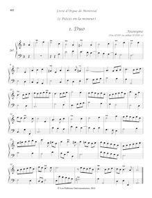 Partition 267-26, 2 Pièces en la mineur: , Duo - , Dessus de Tierce, Livre d orgue de Montréal