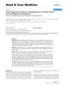 Team approach concept in management of oro-facial clefts: a survey of Nigerian practitioners