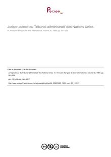 Jurisprudence du Tribunal administratif des Nations Unies - article ; n°1 ; vol.30, pg 501-529