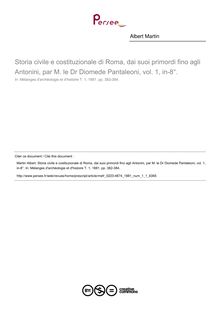 Storia civile e costituzionale di Roma, dai suoi primordi fino agli Antonini, par M. le Dr Diomede Pantaleoni, vol. 1, in-8°.  ; n°1 ; vol.1, pg 382-384