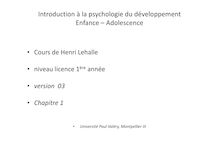 Introduction à la psychologie du développement Enfance ...