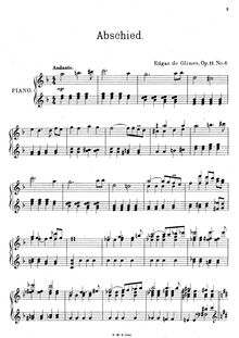 Partition No.6 - Abschied, Piano pièces, Op.11, Glimes, Edgar de