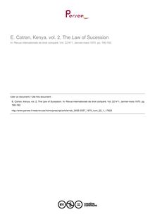 E. Cotran, Kenya, vol. 2, The Law of Sucession - note biblio ; n°1 ; vol.22, pg 190-192