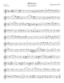 Partition ténor viole de gambe 2, octave aigu clef, madrigaux pour 5 voix par  Giaches de Wert par Giaches de Wert