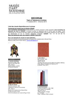 MAM: exposition "Decorum, tapis et tapisseries d artistes" (liste de visuel pour la presse)