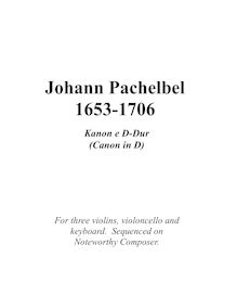 Partition complète, Canon et Gigue, Kanon und Gigue für drei Violinen und Basso Continuo par Johann Pachelbel
