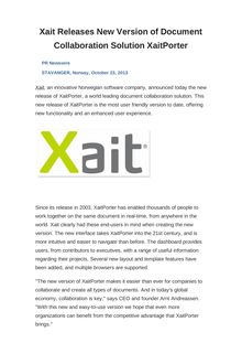 Xait Releases New Version of Document Collaboration Solution XaitPorter