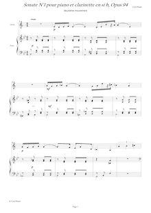 Partition , Adagio, clarinette Sonata No.1, Op.94, Plante, Cyril