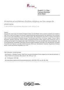 Armoiries et emblèmes d ordres religieux sur les vases de pharmacie - article ; n°236 ; vol.66, pg 11-20