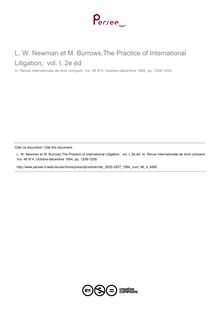 L. W. Newman et M. Burrows,The Practice of International Litigation,  vol. I, 2e éd - note biblio ; n°4 ; vol.46, pg 1208-1209