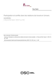 Participation et conflits dans les relations de travail en Univers socialiste;  - article ; n°1 ; vol.1, pg 19-48