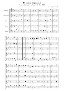 Partition Premier Rigaudon - Score, Concert de violons et de hautbois donné pour le souper du Roy le seize janvier 1707