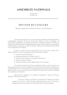 Assemblée Nationale: Motion de Censure déposée par l UMP