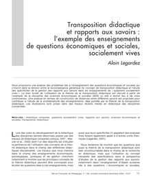 Transposition didactique et rapports aux savoirs : l’exemple des enseignements de questions économiques et sociales, socialement vives - article ; n°1 ; vol.149, pg 19-27