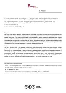 Environnement, écologie: L usage des forêts péri-urbaines et leur perception: objet d appropriation sociale (exemple de Fontainebleau) - article ; n°1 ; vol.119, pg 41-41
