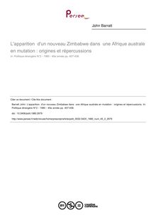 L apparition  d un nouveau Zimbabwe dans  une Afrique australe en mutation : origines et répercussions - article ; n°2 ; vol.45, pg 407-436