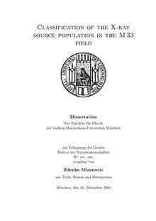 Classification of the X-ray source population in the M33 field [Elektronische Ressource] / vorgelegt von Zdenka Misanovic