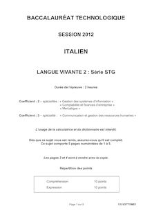 Sujet du bac serie STG 2012: Italien LV2