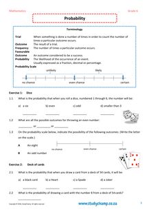 Grade 6 Maths Worksheet: Probability