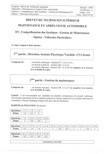 Compréhension des systèmes - gestion de maintenance 2006 BTS Maintenance et après-vente automobile