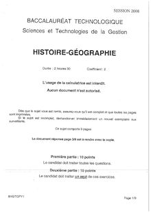 Sujet du bac STG 2008: Histoire Géographie - Polynésie