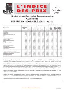 L indice mensuel des prix à la consommation de  Guadeloupe en novembre 2007 : - 0,3% 