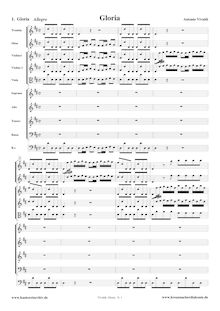 Partition complète, Gloria, Gloria a 4 con istromenti, D major, Vivaldi, Antonio par Antonio Vivaldi