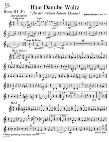Partition cor 3 (F), pour Blue Danube, Op. 314, On the Beautiful Blue Danube - WalzesAn der schönen blauen Donau