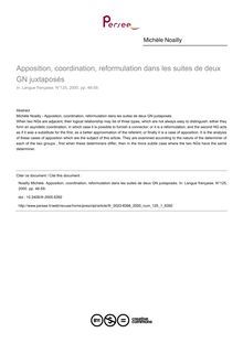 Apposition, coordination, reformulation dans les suites de deux GN juxtaposés - article ; n°1 ; vol.125, pg 46-59