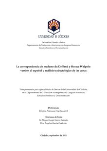 La correspondencia de madame du Deffand y Horace Walpole: versión al español y análisis traductológico de las cartas