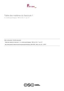Table des matières du fascicule 1 - table ; n°1 ; vol.63, pg 5-7