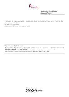 Leibniz et la mortalité : mesure des « apparences » et calcul de la vie moyenne - article ; n°1 ; vol.53, pg 29-44