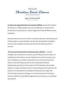 Discours de Christian Saint-Etienne - Japy - 10/02/2014