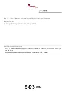 R. P. Franz Ehrle, Historia bibliothecae Romanorum Pontificum...  ; n°1 ; vol.11, pg 191-195