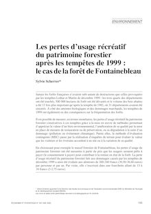 Les pertes d’usage récréatif du patrimoine forestier après les tempêtes de 1999 : le cas de la forêt de Fontainebleau - article ; n°1 ; vol.357, pg 153-172