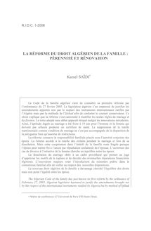 La réforme du droit algérien de la famille : pérennité et rénovation - article ; n°1 ; vol.58, pg 119-152