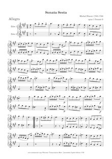 Partition No.6 en A major, 6 sonates pour 2 flûtes, 6 sonates pour deux flûtes traversières sans basse